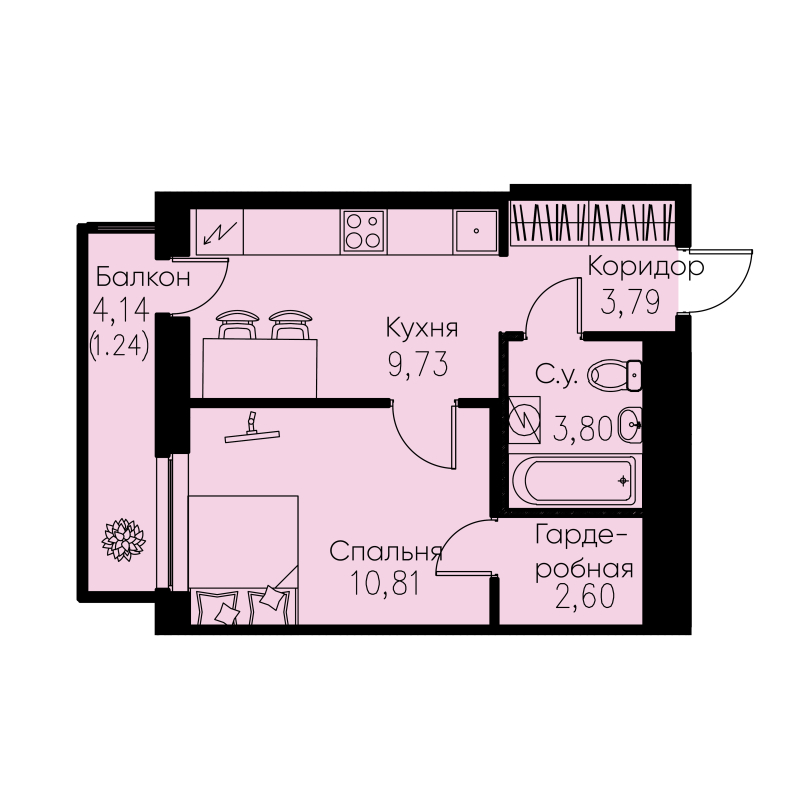 1-комнатная квартира (32м2) на продажу по адресу Строителей пр-кт— фото 1 из 3