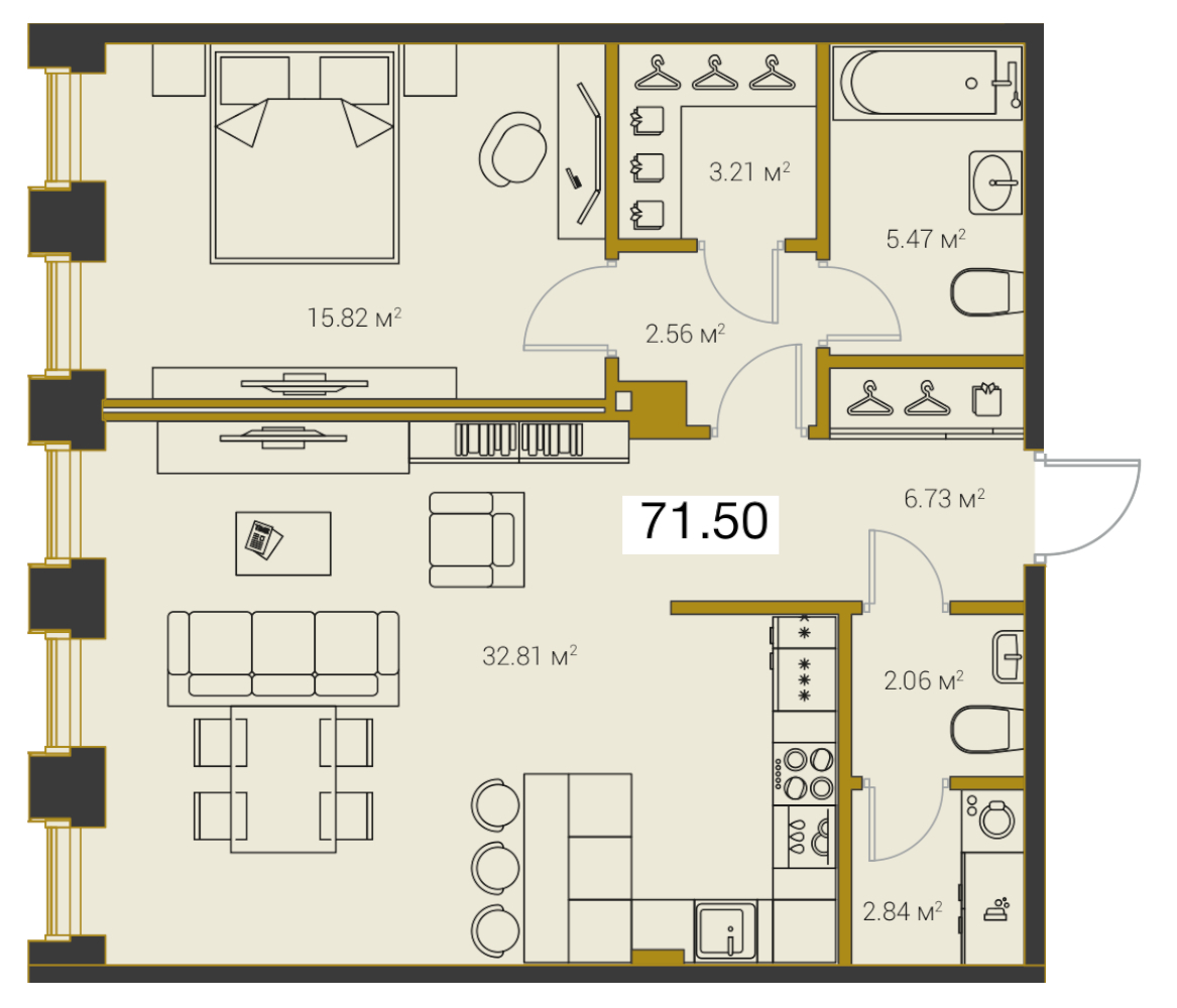 2-комнатная квартира (74м2) на продажу по адресу Институтский пр-кт— фото 1 из 4