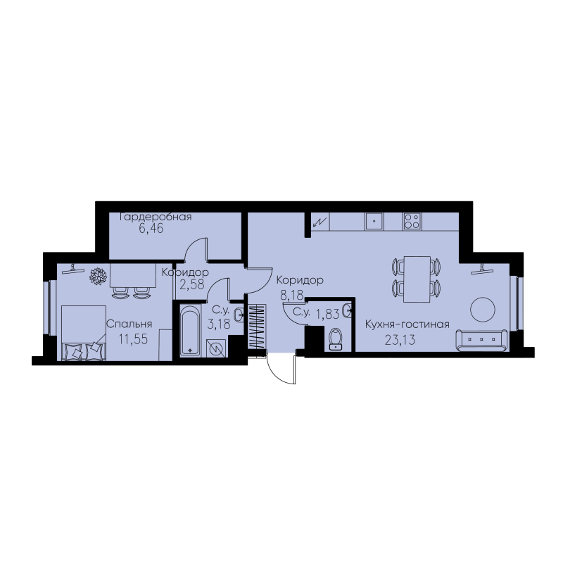 2-комнатная квартира (57м2) на продажу по адресу Строителей пр-кт— фото 1 из 3
