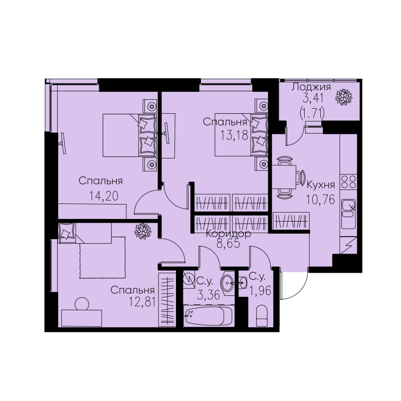 3-комнатная квартира (67м2) на продажу по адресу Строителей пр-кт— фото 1 из 3