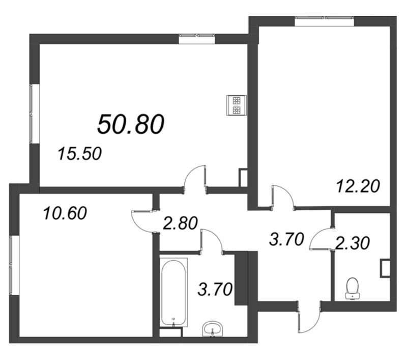2-комнатная квартира (51м2) на продажу по адресу Октябрьская наб.— фото 1 из 5