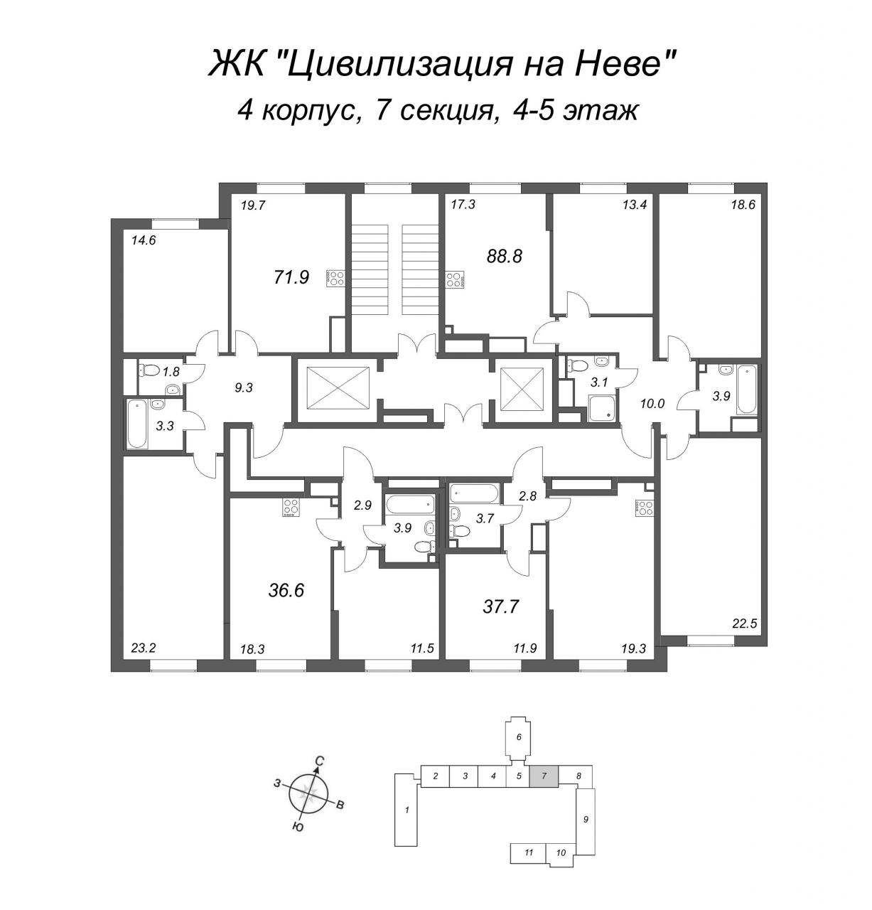 1-комнатная квартира (38м2) на продажу по адресу Октябрьская наб.— фото 2 из 4