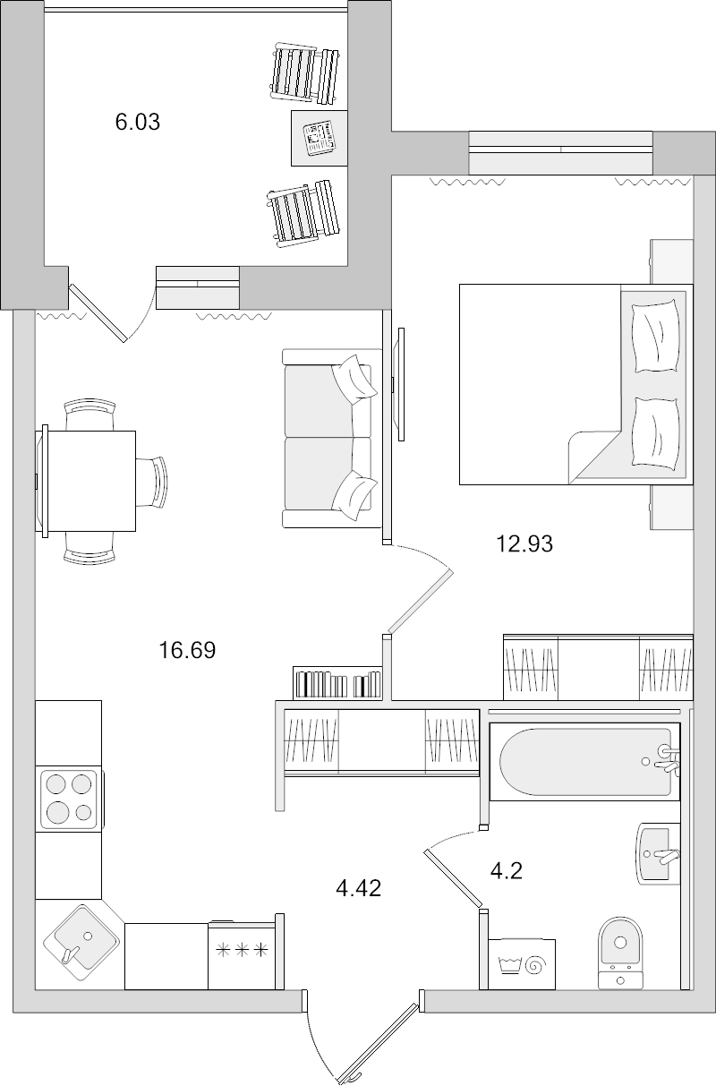 2-комнатная квартира (38м2) на продажу по адресу Покровская Дорога ул.— фото 1 из 3