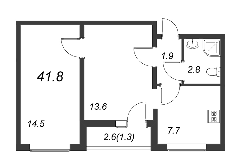 2-комнатная квартира (42м2) на продажу по адресу Муринская дор.— фото 1 из 4