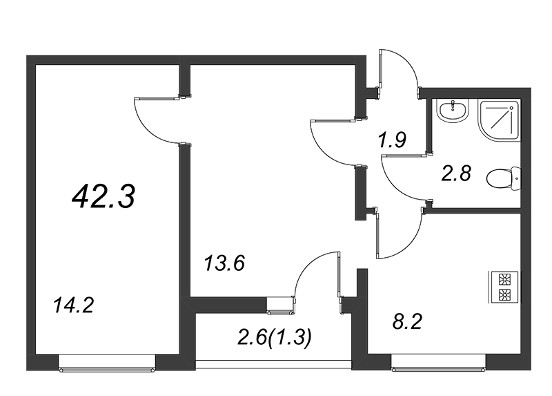 2-комнатная квартира (42м2) на продажу по адресу Муринская дор.— фото 1 из 4