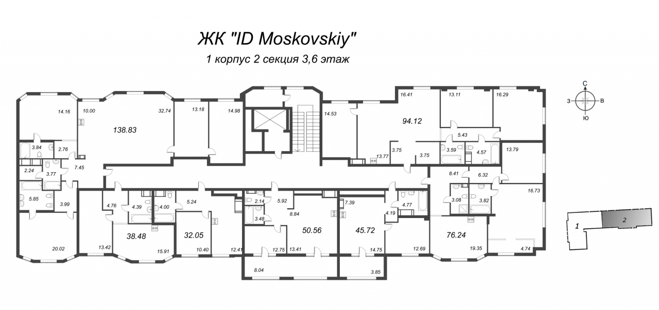 3-комнатная квартира (76м2) на продажу по адресу Московский пр-кт— фото 2 из 4