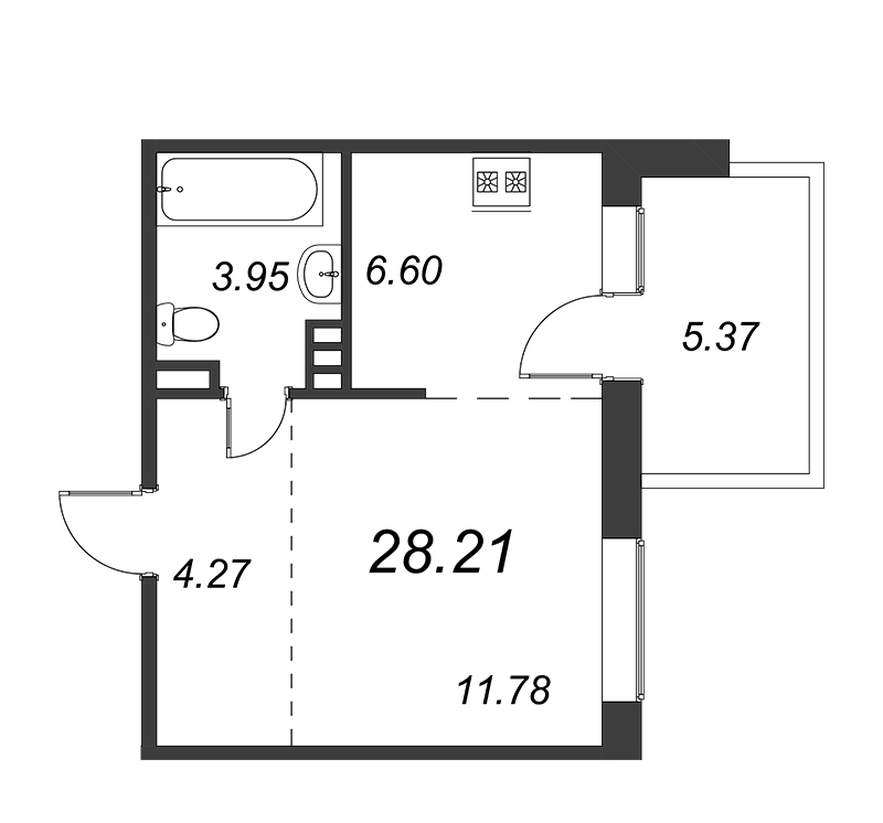 1-комнатная квартира (28м2) на продажу по адресу — фото 1 из 4