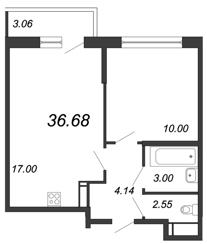2-комнатная квартира (37м2) на продажу по адресу Александра Грина б-р— фото 1 из 4