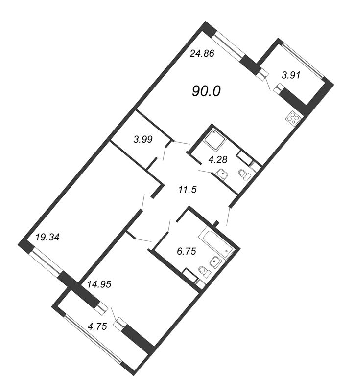 3-комнатная квартира (90м2) на продажу по адресу Глухарская ул.— фото 1 из 4