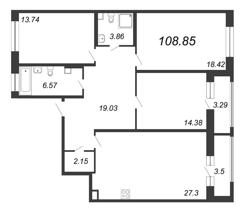 4-комнатная квартира (109м2) на продажу по адресу Глухарская ул.— фото 1 из 4