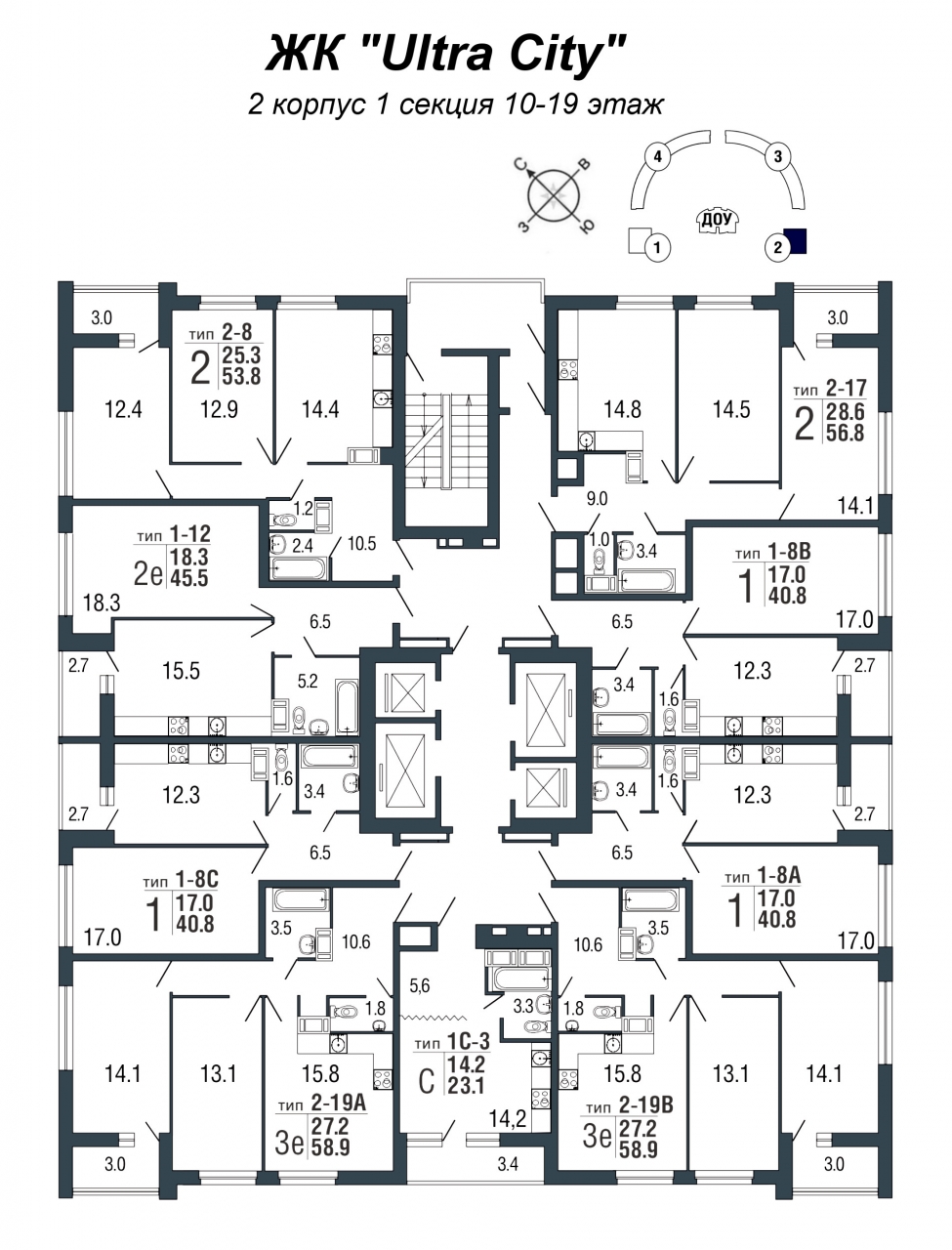 1-комнатная квартира (41м2) на продажу по адресу Комендантский пр-кт— фото 2 из 4