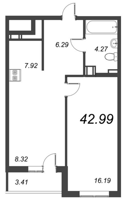 2-комнатная квартира (43м2) на продажу по адресу Белоостровская ул.— фото 1 из 4