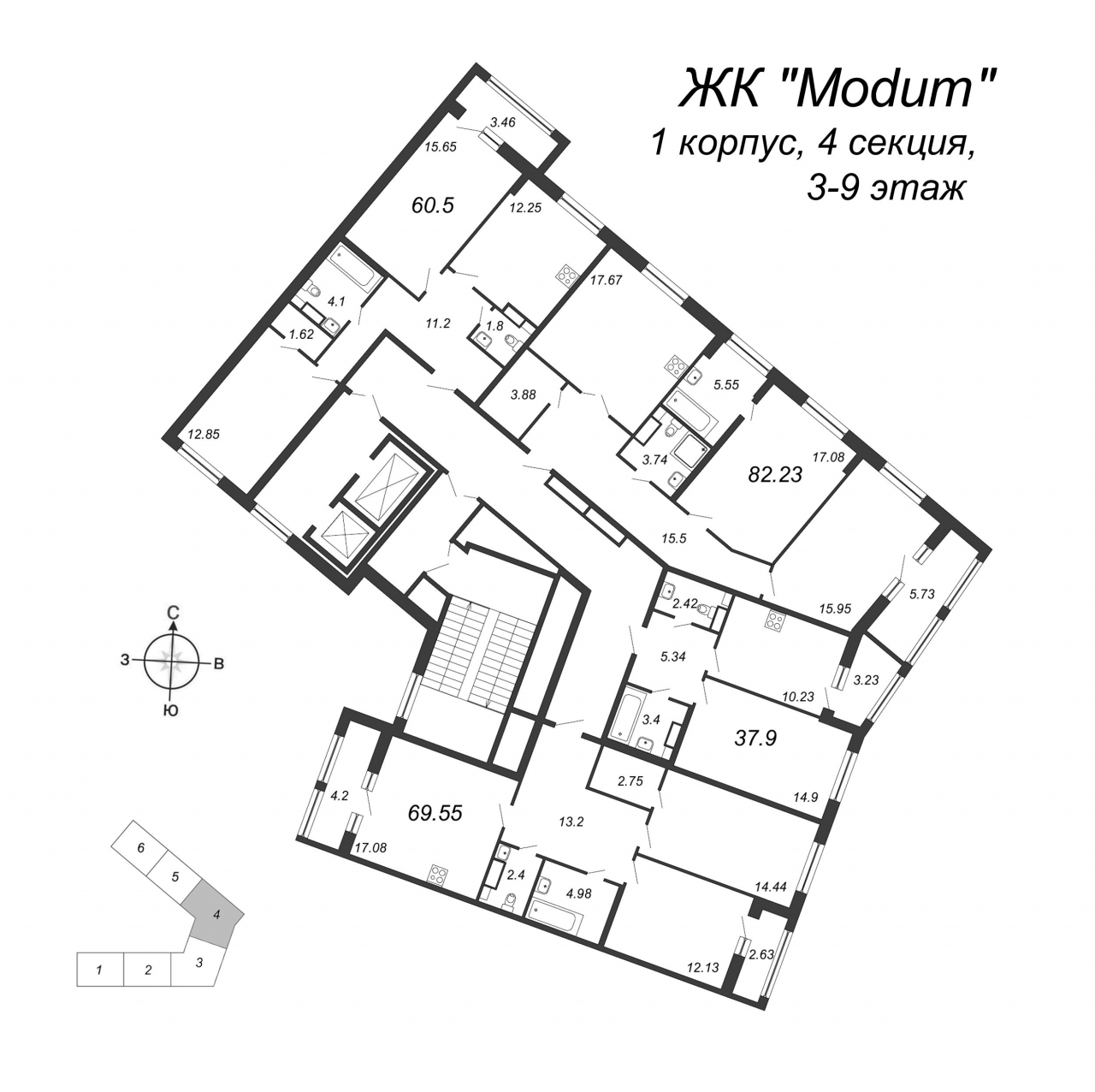 2-комнатная квартира (61м2) на продажу по адресу Глухарская ул.— фото 2 из 4