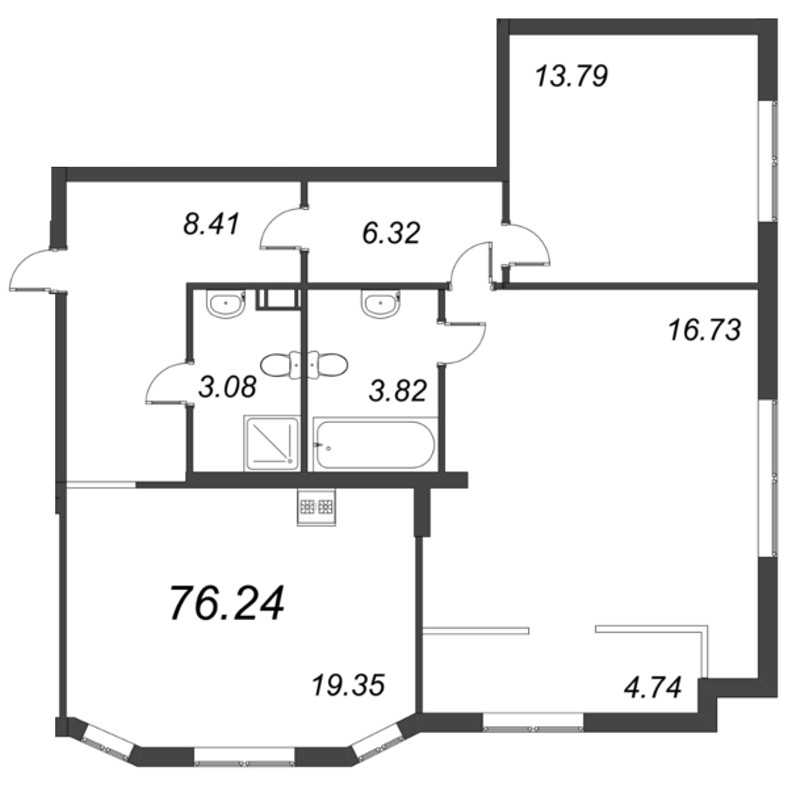 3-комнатная квартира (76м2) на продажу по адресу Московский пр-кт— фото 1 из 4