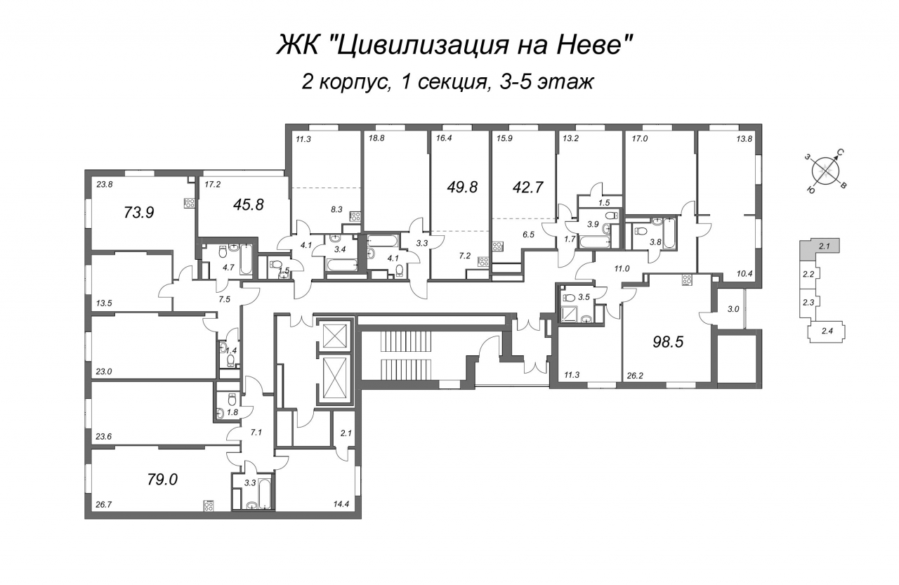 2-комнатная квартира (46м2) на продажу по адресу Октябрьская наб.— фото 2 из 4