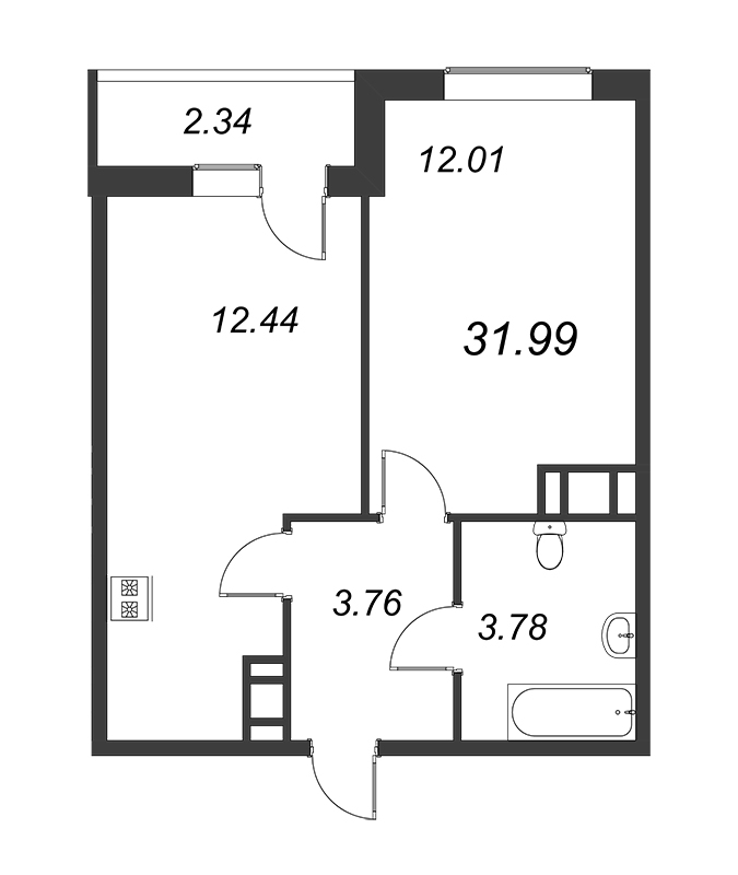 2-комнатная квартира (32м2) на продажу по адресу Октябрьская наб.— фото 1 из 4
