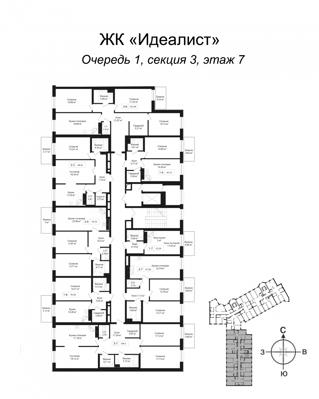 1-комнатная квартира (45м2) на продажу по адресу Малодетскосельский пр-кт— фото 2 из 4