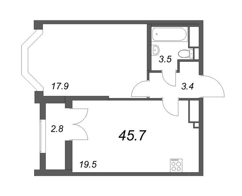 1-комнатная квартира (46м2) на продажу по адресу Октябрьская наб.— фото 1 из 4