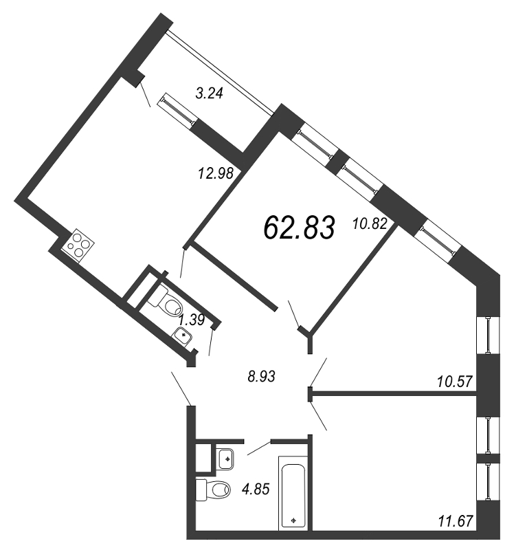3-комнатная квартира (63м2) на продажу по адресу Глухарская ул.— фото 1 из 4