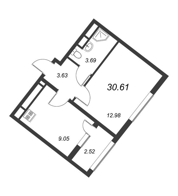 1-комнатная квартира (31м2) на продажу по адресу Глухарская ул.— фото 1 из 4