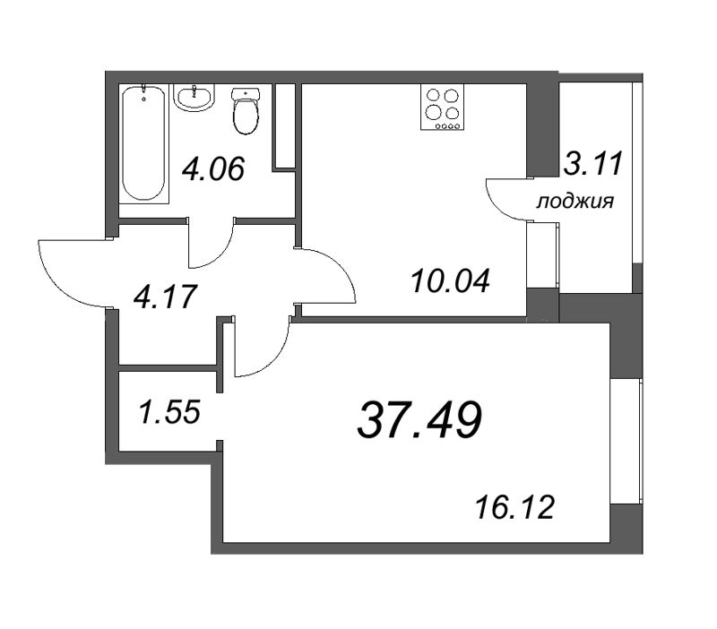 1-комнатная квартира (37м2) на продажу по адресу Глухарская ул.— фото 1 из 4