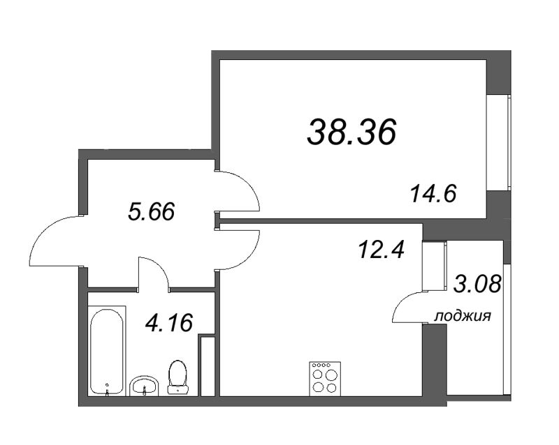 1-комнатная квартира (38м2) на продажу по адресу Глухарская ул.— фото 1 из 4