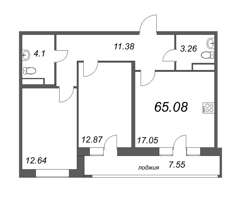 3-комнатная квартира (65м2) на продажу по адресу Глухарская ул.— фото 1 из 3