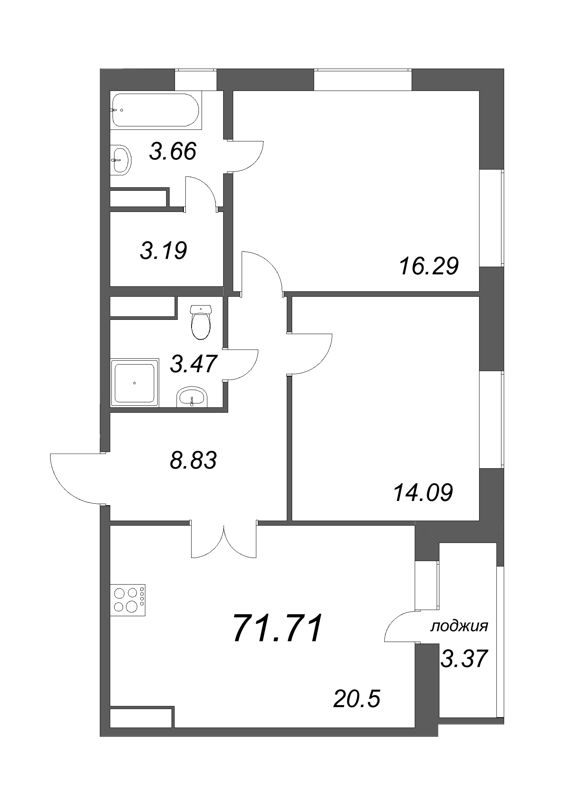 3-комнатная квартира (72м2) на продажу по адресу Глухарская ул.— фото 1 из 4