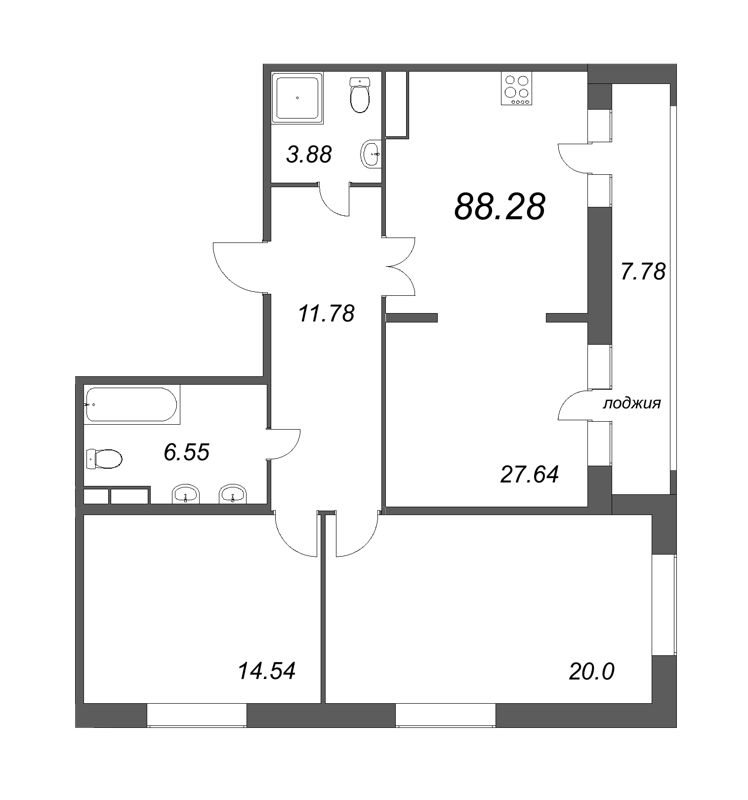 3-комнатная квартира (88м2) на продажу по адресу Глухарская ул.— фото 1 из 4
