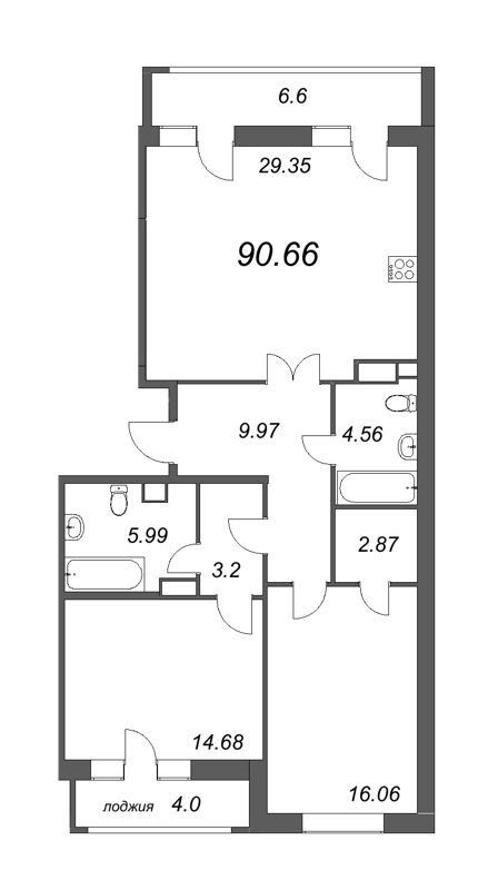 3-комнатная квартира (91м2) на продажу по адресу Глухарская ул.— фото 1 из 3