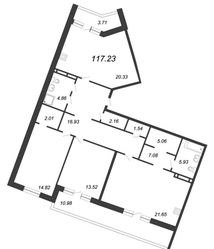 4-комнатная квартира (117м2) на продажу по адресу Глухарская ул.— фото 1 из 4