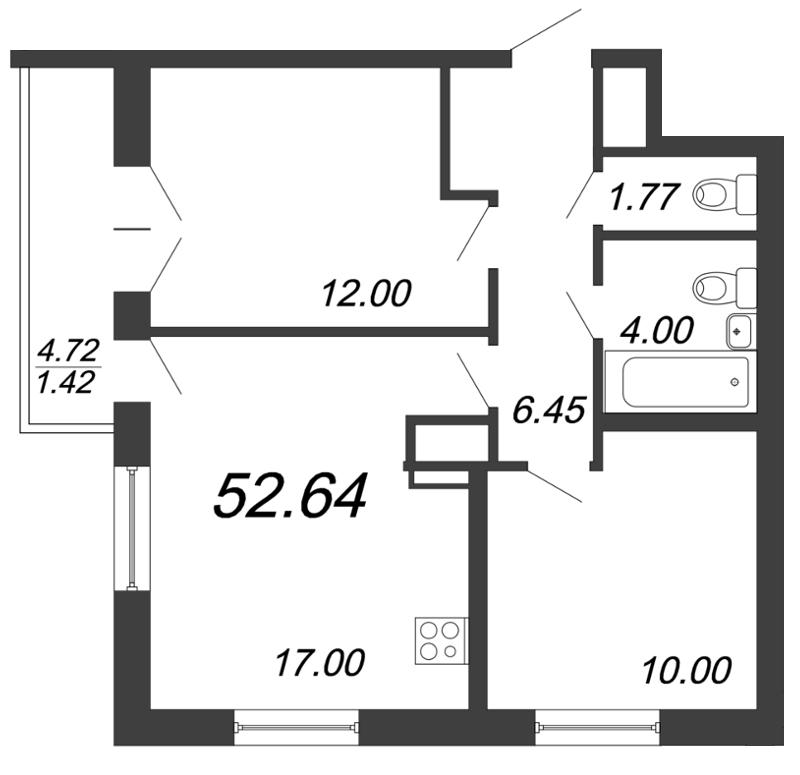 3-комнатная квартира (53м2) на продажу по адресу Александра Грина б-р— фото 1 из 4