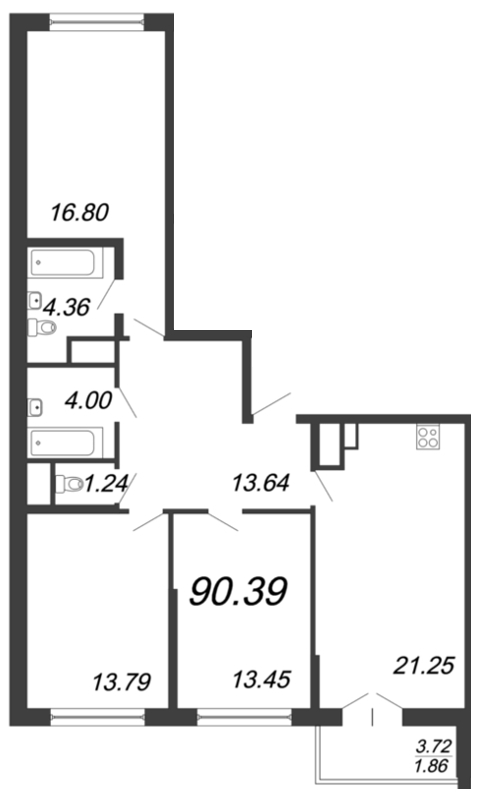 4-комнатная квартира (90м2) на продажу по адресу Александра Грина б-р— фото 1 из 4