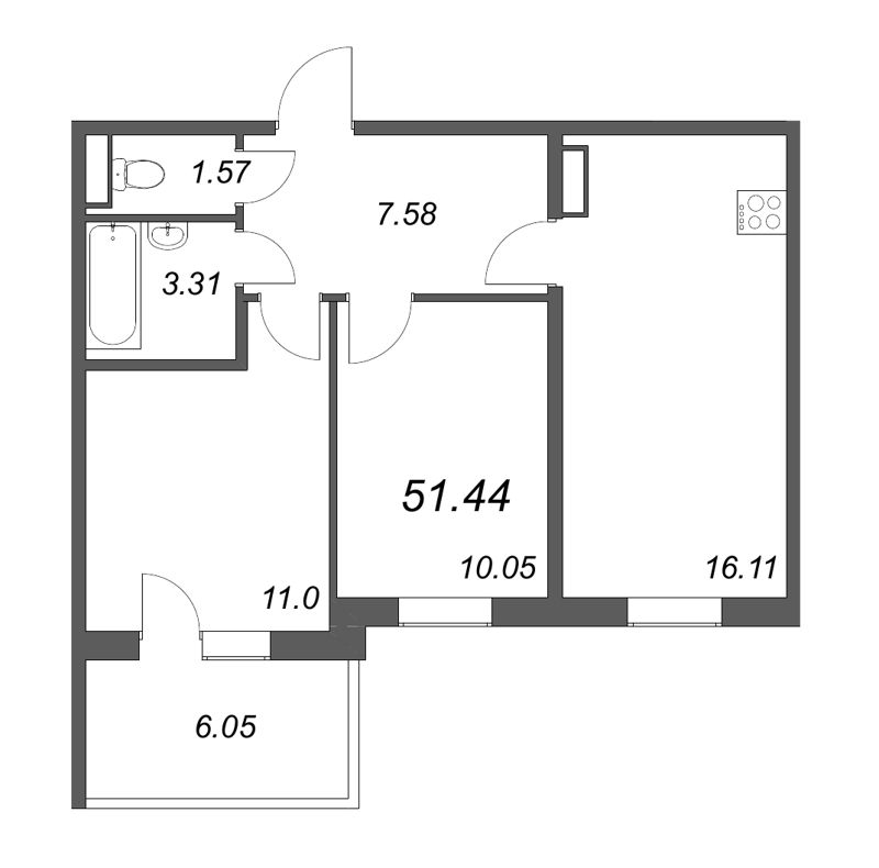 3-комнатная квартира (51м2) на продажу по адресу Понтонная ул.— фото 1 из 4