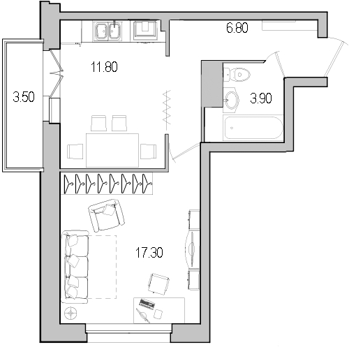 1-комнатная квартира (41м2) на продажу по адресу Просвещения пр-кт— фото 1 из 3