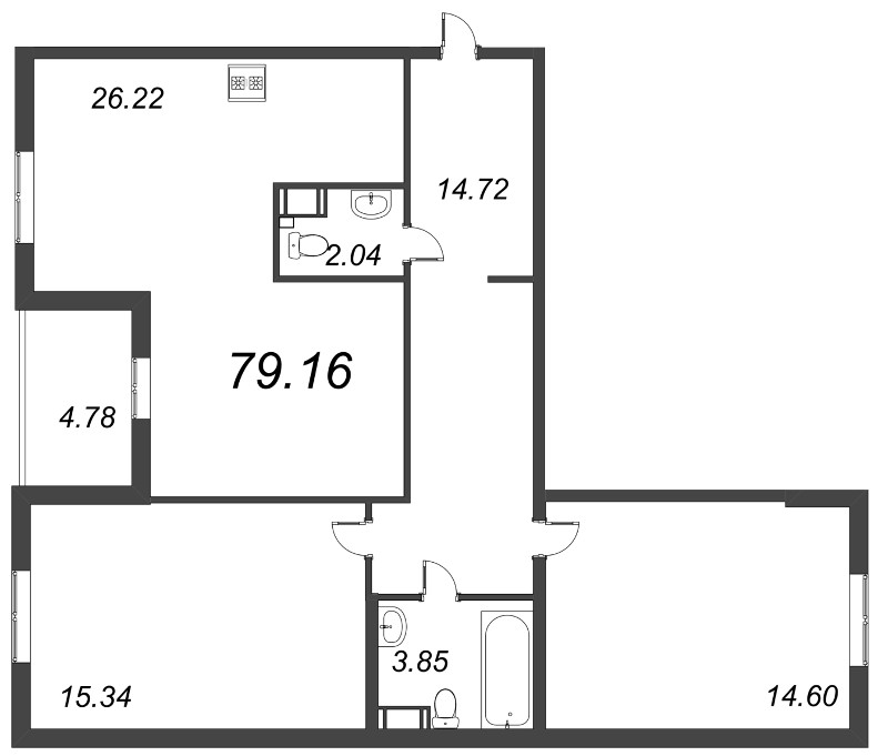 3-комнатная квартира (79м2) на продажу по адресу Строителей пр-кт— фото 1 из 4