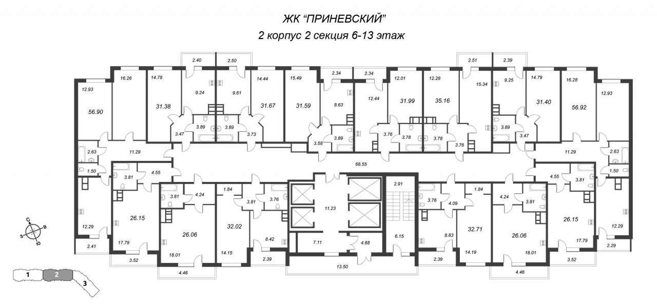 2-комнатная квартира (32м2) на продажу по адресу Октябрьская наб.— фото 2 из 4