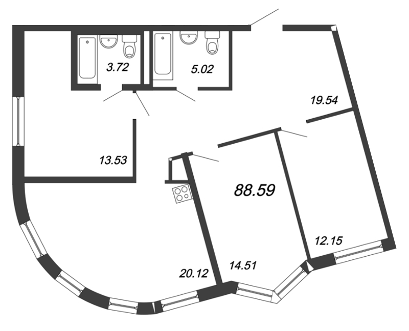 4-комнатная квартира (89м2) на продажу по адресу Волковский пр-кт— фото 1 из 4