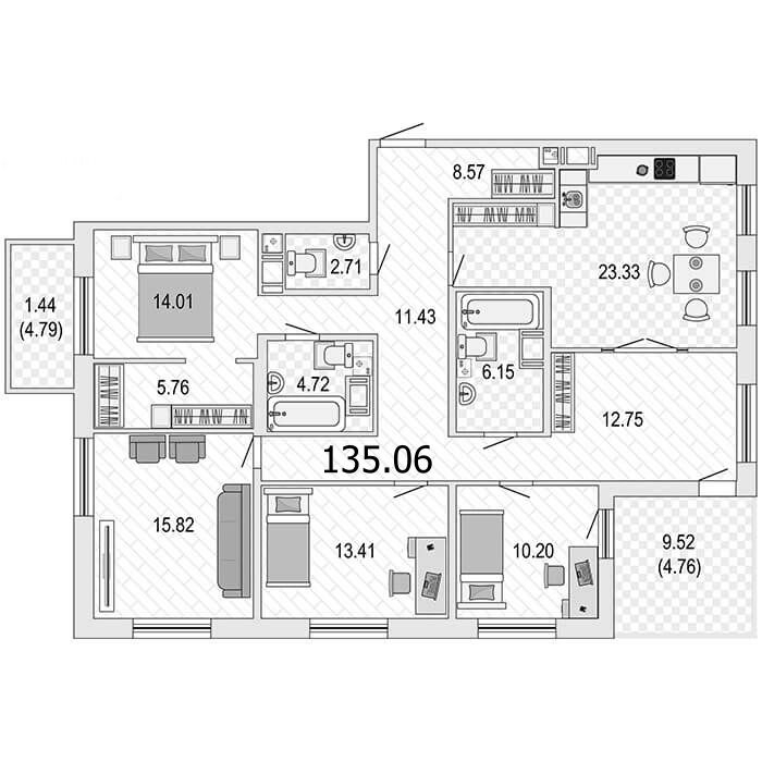 4-комнатная квартира (136м2) на продажу по адресу Петергофское ш.— фото 1 из 3