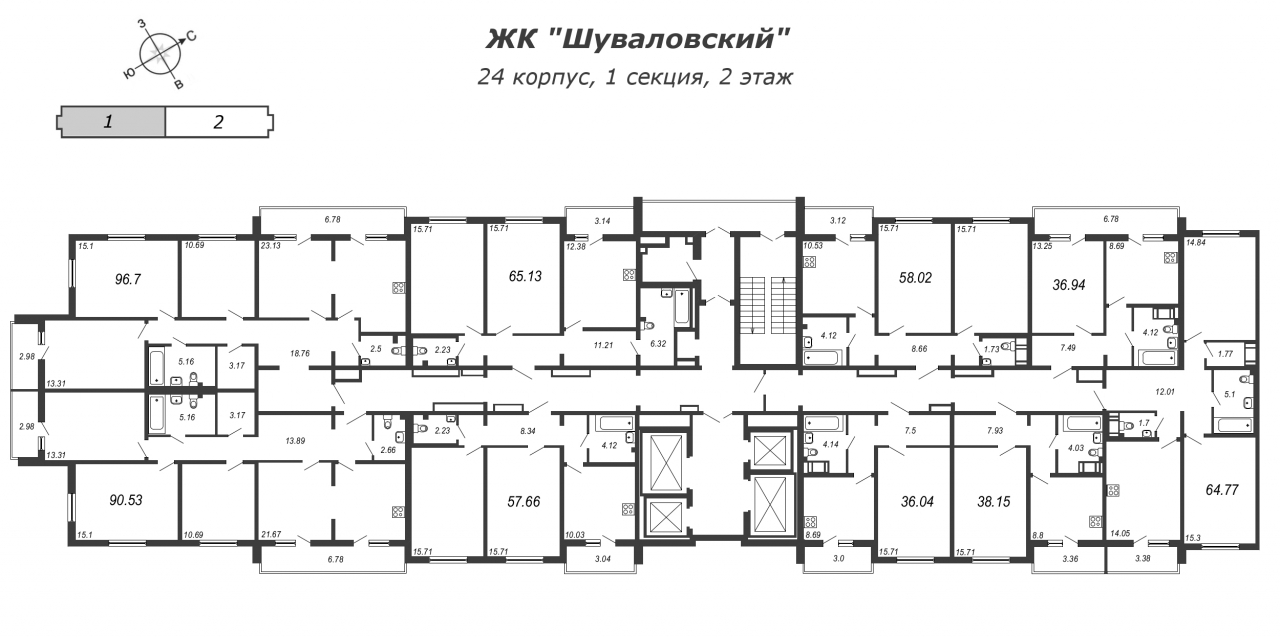 3-комнатная квартира (91м2) на продажу по адресу Шуваловский пр-кт— фото 2 из 4