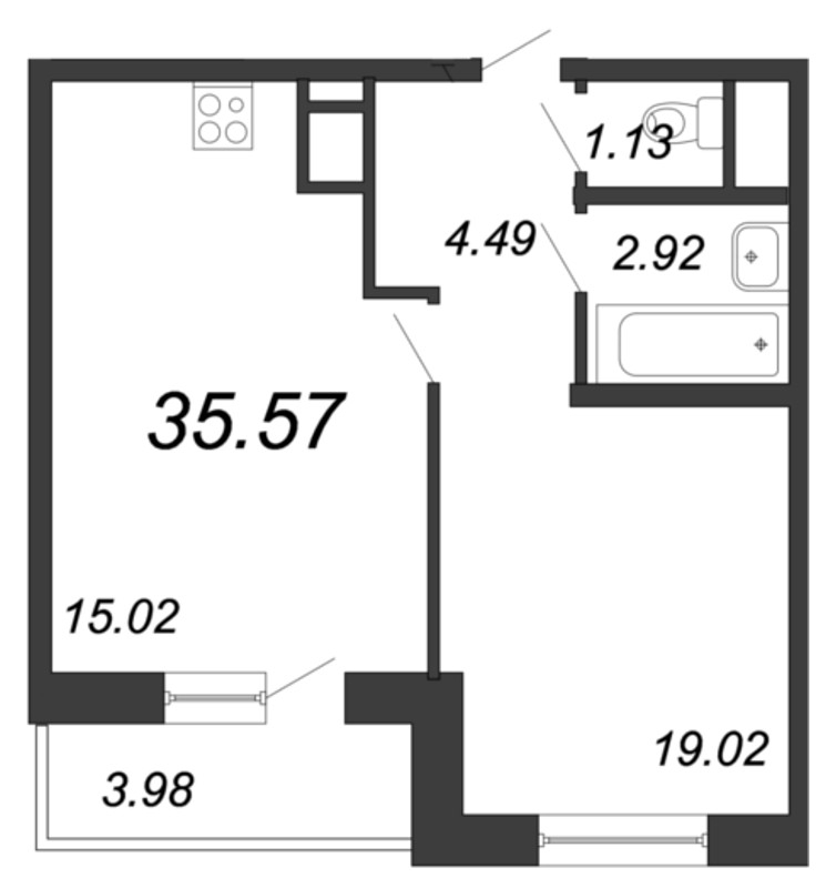 2-комнатная квартира (36м2) на продажу по адресу Александра Грина б-р— фото 1 из 4