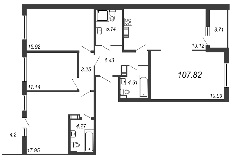 4-комнатная квартира (108м2) на продажу по адресу Белоостровская ул.— фото 1 из 4