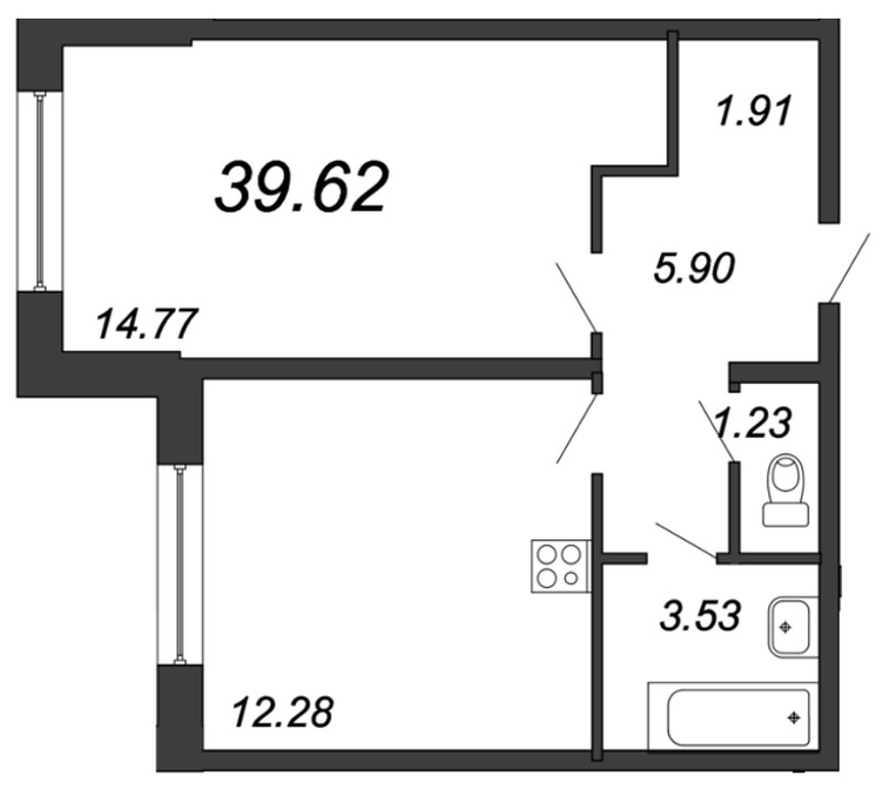 1-комнатная квартира (40м2) на продажу по адресу Невзоровой ул.— фото 1 из 4