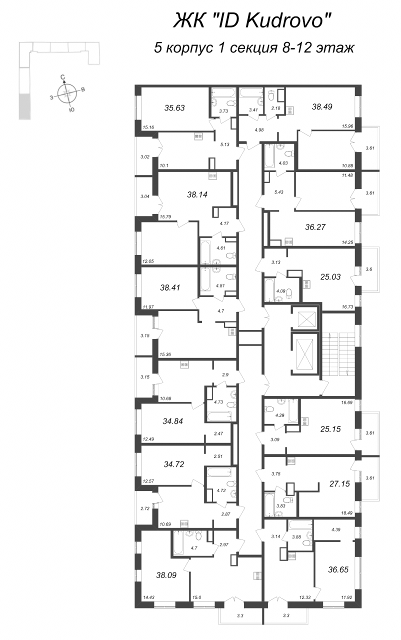 1-комнатная квартира (36м2) на продажу по адресу Строителей пр-кт— фото 2 из 4