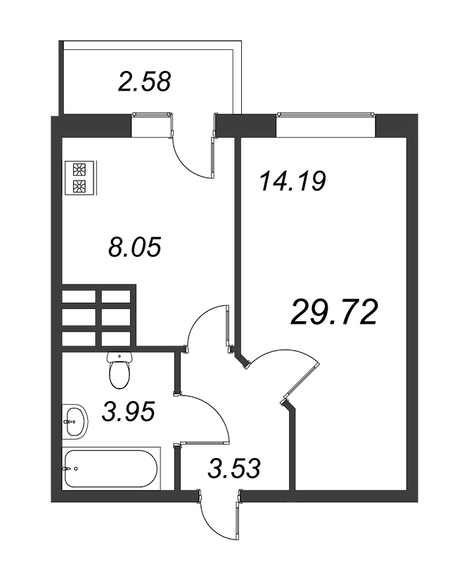 1-комнатная квартира (30м2) на продажу по адресу Октябрьская наб.— фото 1 из 4