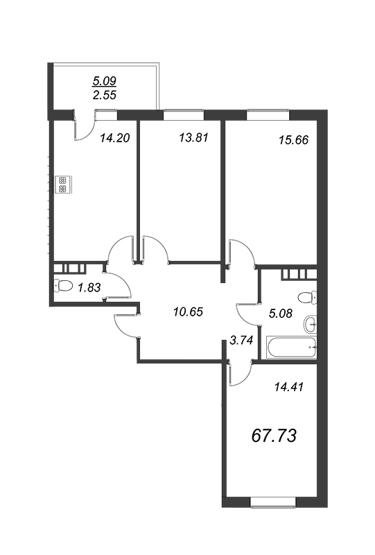 3-комнатная квартира (68м2) на продажу по адресу Ленинградское ш.— фото 1 из 4