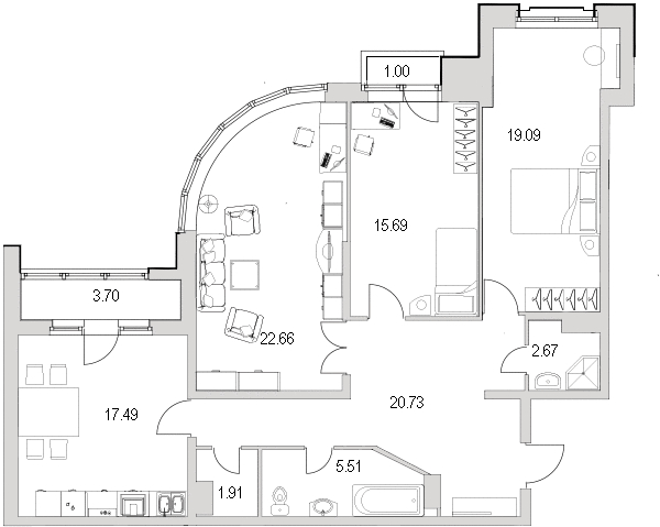 3-комнатная квартира (110м2) на продажу по адресу Московский пр-кт— фото 1 из 3