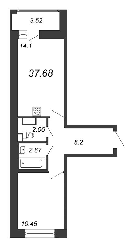 2-комнатная квартира (38м2) на продажу по адресу Невзоровой ул.— фото 1 из 4