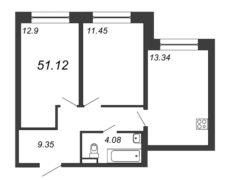 3-комнатная квартира (51м2) на продажу по адресу Невзоровой ул.— фото 1 из 4