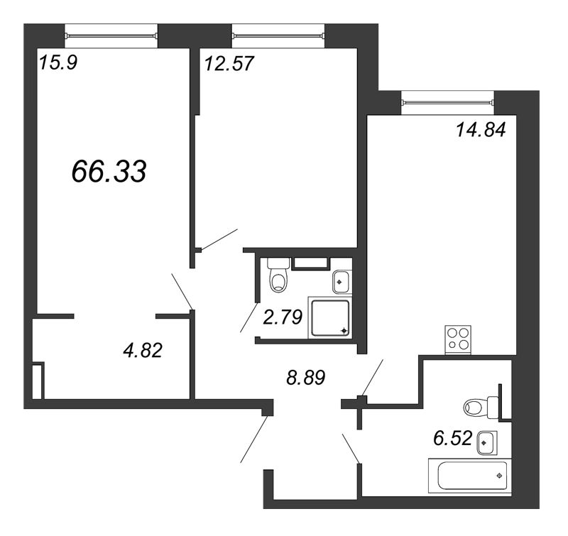 3-комнатная квартира (66м2) на продажу по адресу Невзоровой ул.— фото 1 из 4